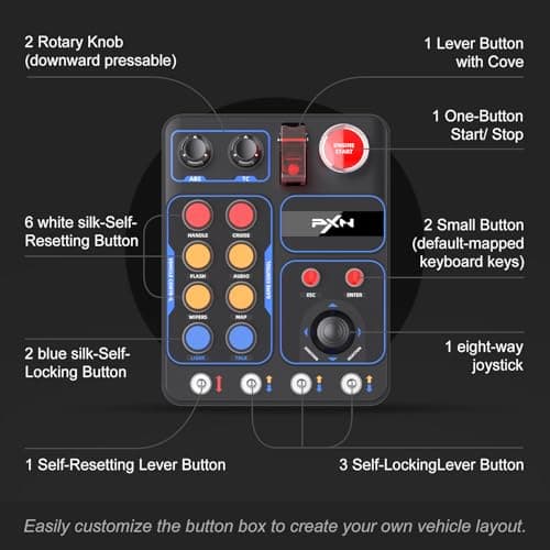 PXN Farm Simulation Controller - CB1 Sim Racing Button Box for Sim Wheel and Racing Wheel, with Adjustable Clamp and Spinner Knob, APP, for American Truck and Farm Simulation Gaming for PC Only