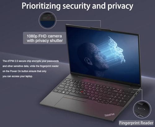Lenovo ThinkPad E16 Business Laptop (16" FHD+ Anti-Glare, Intel 10-Core i7-1355U, 40GB RAM, 1TB SSD), Backlit, Fingerprint, 1080p Webcam w/Shutter, Thunderbolt 4, Ethernet, Win 11 Pro w/ AI Copilot
