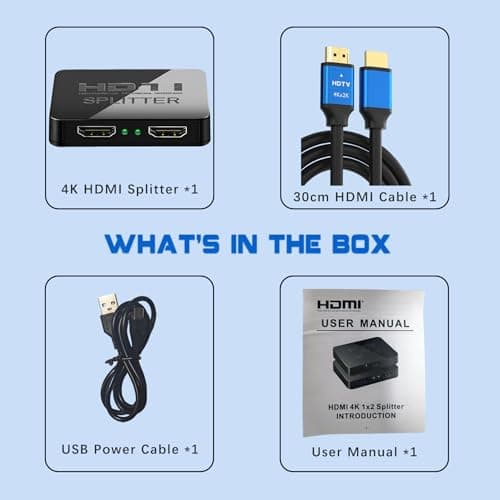 4K HDMI Splitter 1 in 2 Out Mirror Display Not Expand, Dual HDMI Splitter Hub to Dual Monitors Multi-Scree Displays Audio Synchronization, Compatible for MacBook Laptop Desktop PC Graphics Card TV