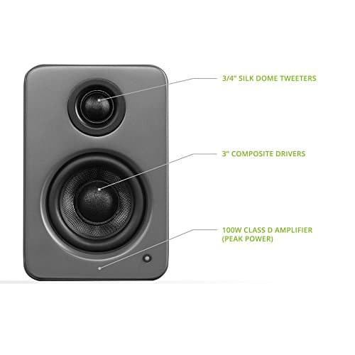 Kanto YU2MG PC Gaming Desktop Speakers | 3" Composite Drivers | 3/4" Silk Dome Tweeter | Class D Amplifier | 100 Watts | Built-in USB DAC | Subwoofer Output | Pair | Matte Grey