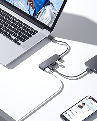 BYEASY USB Hub, Multiple USB 3.0 Hub, USBA Splitter for Laptop with Type C Power Port, Extender for Mouse, Keyboard, Flash Drive, U Disk, Printer Compatible with A Port Laptop, PC, Desktop and More