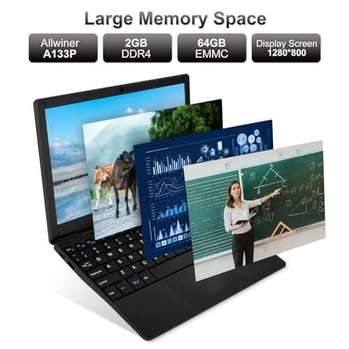 10.1Inch Laptop,Quad-Core Processor with Android 12.0 OS,2GB RAM,64GB EMMC,Built-in Camera,WiFi,USB Interface,Tpye-C Charging for Learning and Entertainment (Black 2GB+64GB)
