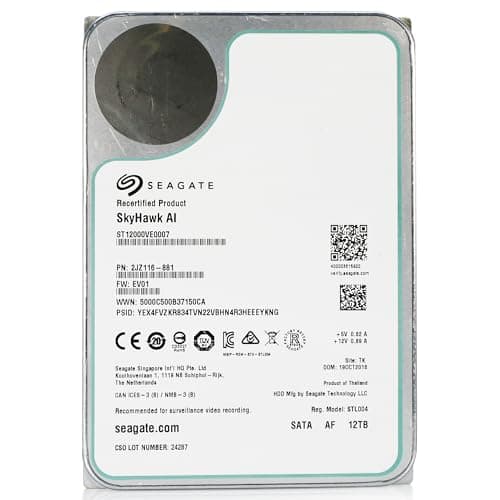 Seagate Skyhawk AI 12tb HDD 3.5 Inch SATA 6Gb/s 7200PRM 256MB Cache for NAS Internal Hard Drive for DVR NVR Security Camera System AI Application Optimization (Renewed)