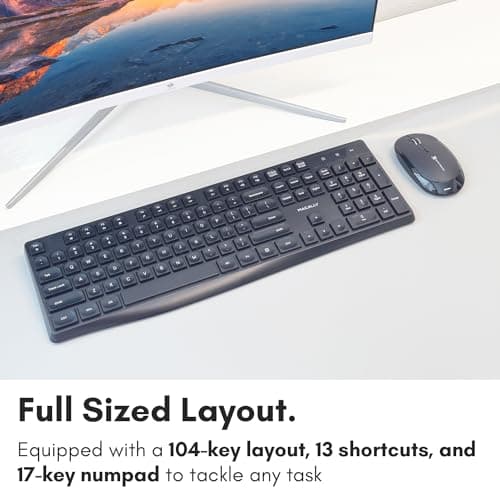 Macally Wireless Keyboard | 2.4 Computer Key Board | Full Size and Wireless (Quiet Keys) All Day Comfortable Typing with Wireless USB for Laptop, Desktop PC, Surface, Chromebook, Notebook