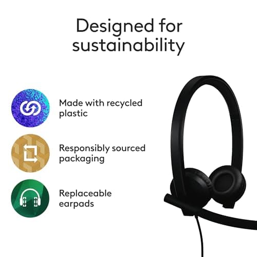 Logitech H570e USB Headset with Microphone for PC and Mac, USB-C Wired Headset with Stereo Sound, Noise-Canceling Mics and Inline Controls, Certified for Microsoft Teams, Black