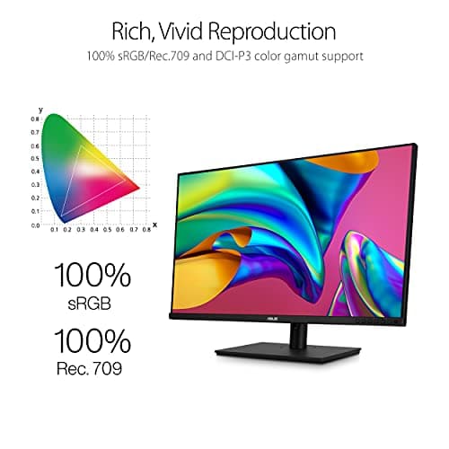 ASUS ProArt Display 32” 4K HDR Monitor (PA329CV) - UHD (3840 x 2160), IPS, 100% sRGB/Rec.709, ΔE < 2, Calman Verified, USB-C Power Delivery, DisplayPort, HDMI, USB 3.1 Hub, C-clamp, Height Adjustable