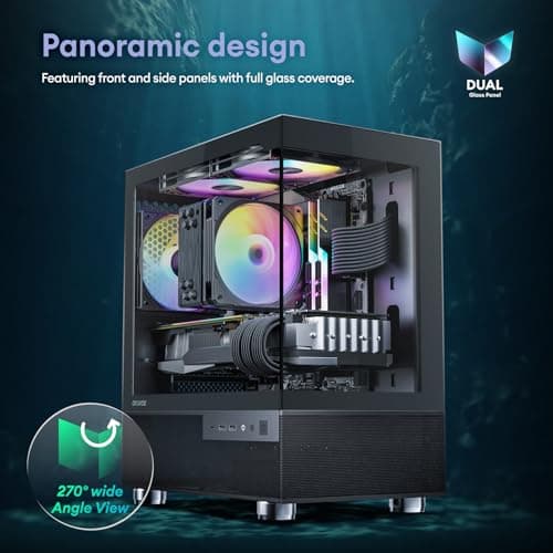 Aqua 3, Micro ATX Case, MATX PC Case with 3 X 120mm 3-Pin ARGB Fan Pre-Installed, Panoramic View Tempered Glass Front & Side Panel, with Type C Port, Black
