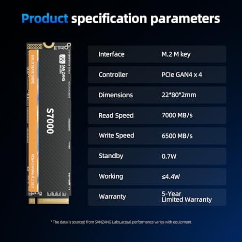 SAN ZANG MASTER 2TB SSD NVMe M.2 PCIe Gen 4x4, Read Speeds Up to 7000MB/s, M.2 2280 SLC Cache 3D NAND NVMe Internal Solid State Drive, Upgrade Storage for PC Computer, Laptop (with Heatsink)