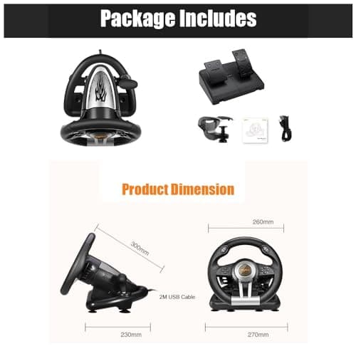 PXN PC Racing Steering Wheel, V3II USB Car Driving Simulator Race Gaming Steering Wheel with Pedals for Windows PC, PS3, PS4, Nintendo Switch, Xbox One, Xbox Series X/S