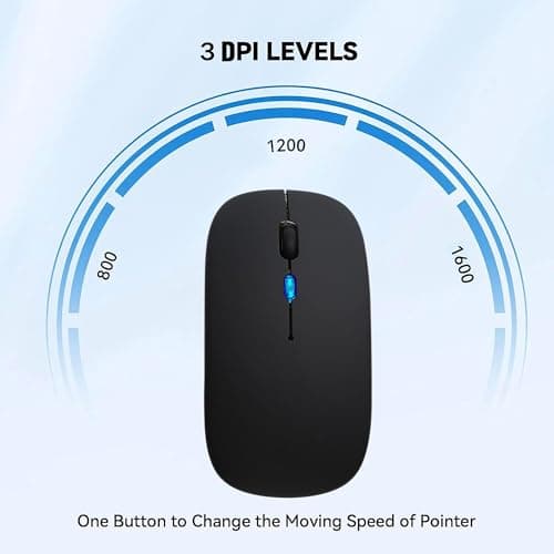 Wireless Bluetooth Mouse Rechargeable Laptop Mice with LED Lights Silent Slim Use(BT5.2 and 2.4G Portable USB) Dual Mode Computer Mouse for Laptop/iPad/Tablet/Apple/Computer/Mac (Black)