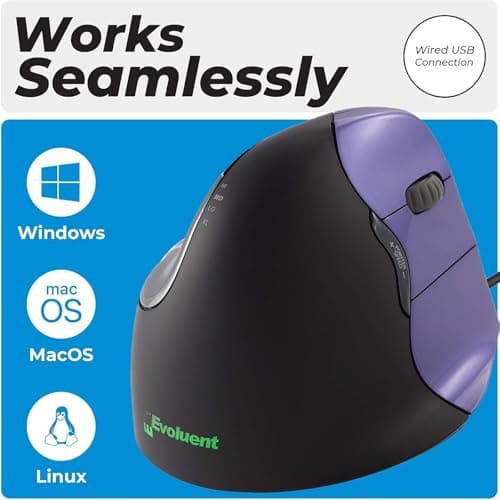 Evoluent VM4S Vertical Mouse 4 Small for Right Hand – Ergonomic Mouse Wired USB, Helps Reduce Carpal Tunnel, Adjustable Speed & Programmable Buttons, Vertical Ergonomic Wired Mouse, Gaming/Office Use