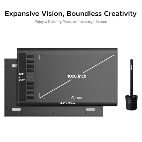 Graphics Drawing Tablet, UGEE M708 10 x 6 inch Large Digital Drawing Pad with 8 Hot Keys 8192 Levels Pen, Graphic Tablets for Computer Graphic Board Creation Sketch for PC/Laptop/Mac OS/Linux/Chrome