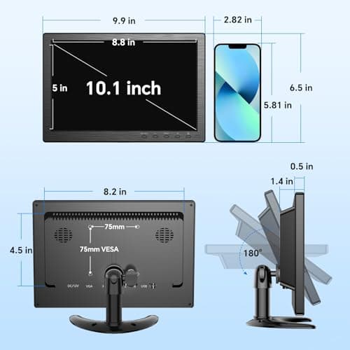 Eyoyo 10.1 inch Security Monitor 1366x768 Resolution, Small HDMI Monitor Supporting HDMI VGA AV BNC USB Input, Small Screen with Built-in Speakers for PC CCTV Camera NVR