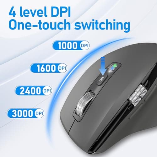 Wireless Bluetooth Side Scroll Mouse with Multi-Device, Ergonomic Computer Mice with Smart Flying Scroll, Quiet Click for Computer, Laptop, iPad, Tablet, MacBook (Grey)