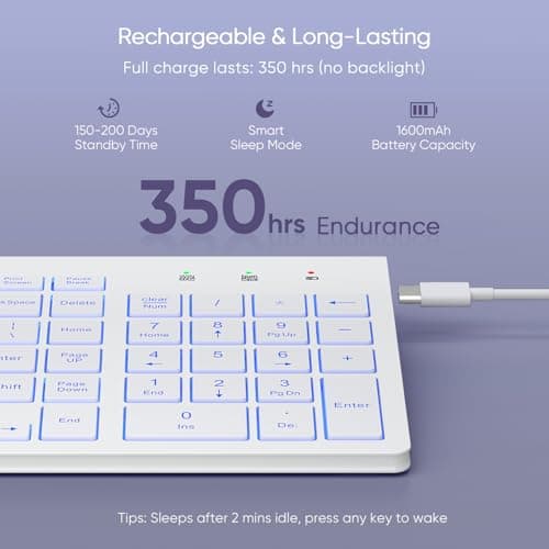 SABLUTE Wireless Keyboard with 7 Colored Backlits, Rechargeable Silent Compact Cordless Computer Keyboard with Low Profile Quiet Light Up Keys for Windows, PC, Linux, Chrome, Mac (White)