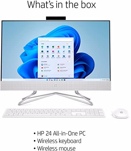 HP 2024 AIO-24-DF1000 Desktop 23.8" 1920 x 1080 IPS Intel Core i3-1115G4 2-Core Intel UHD Graphics 8GB DDR4 256GB SSD Windows 11 Pro Bluetooth 4.2 Wi-Fi White Wired Keyboard and Mouse