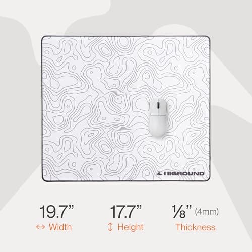 Higround SNOWSTONE Large Topograph Gaming Mousepad, Cool Medium Speed Desk Mousepad, Computer Mouse Mat, Flat Stitched Edge, Full Range of Motion, Non-Slip Rubber Base, Perfect for Gamers & Office Use