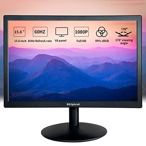 15.6 Inch Small PC Monitor, FHD VA 1080P Desktop Display with 1920x1080 99% sRGB HDMI VGA Ports, VESA Mounting, LED Monitor for PC, Laptop and Computer, Black