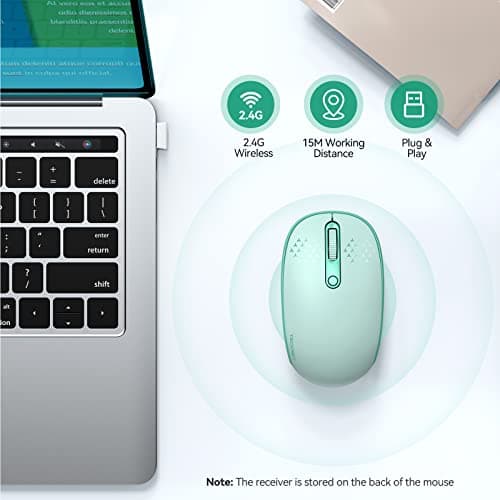 TECKNET Wireless Mouse for Laptop, 2.4G Quiet Computer Mouse with USB Receiver, 4 Buttons Portable Cordless Mice for Chromebook, Laptop, PC, Mac, 800/1200/1600 DPI - Mint Green