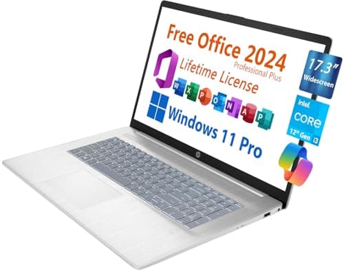 HP 17.3" Business Laptop, Free Microsoft Office 2024, Copilot AI Chat, Non-Touch Widescreen FHD Display, Intel 6-Core i3-1215U Upto 4.4 GHz, 16GB RAM, 1TB SSD, 6 Hours Battery, Windows 11 Pro