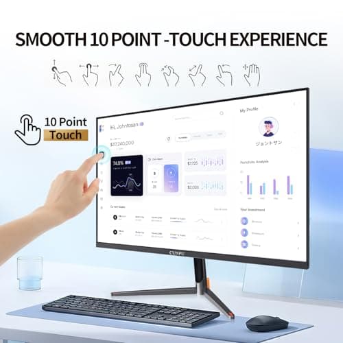 24 Inch Touchscreen Monitor, 10 Point Touch, FHD 1080P 75Hz IPS Screen, 100% SRGB, VESA Wall Mountable, Tilt Adjustment, VGA HDMI USB for PC, Laptop Business & Work Station, Warehouse