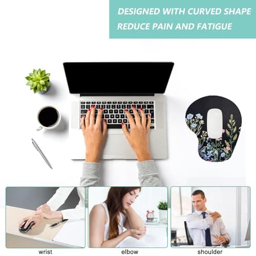 Mouse Pad with Wrist Support, Ergonomic Mouse Pads with Memory Foam Wrist Rest, Easy Typing Pain Relief, Comfortable Home Office Computer Wrist Support Pads for Working Studying Gaming, Flowers-01