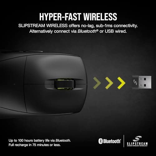 Corsair M75 AIR Wireless Ultra Lightweight Gaming Mouse – 2.4GHz & Bluetooth – 26,000 DPI – Up to 100hrs Battery – iCUE Compatible – Black