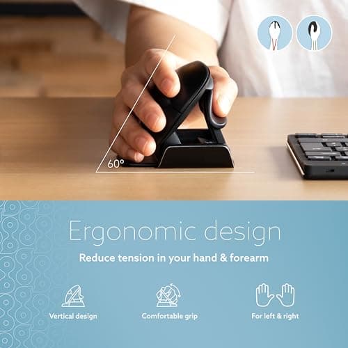 R-Go Twister Ambidextrous Mouse, Foldable design, Ergonomic vertical, With Break Software, Duo connection(Bluetooth&usb C), Silent Click, Prevents Tennis Elbow/RSI, For Windows/Mac, Black