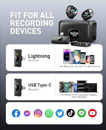 Wireless Lavalier Microphone for iPhone: Mini Wireless Microphones for Android Equipment - Noise Reduction Lapel Mic for Professional Recording - 80h Battery Life - 48KHz Studio Sound