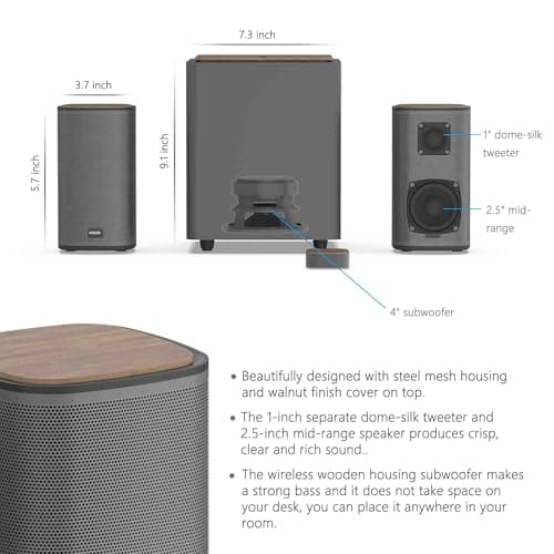 2.1 Bluetooth Computer Speakers with Wireless Subwoofer and Wireless Touchpad for Desktop Laptop Pc Stereo Gaming Speakers, 4 EQ Modes, Aesthetic Style with Great Sound Quality