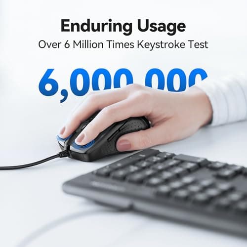 TECKNET USB Wired Mouse, 6-Button Corded Computer Mouse with 4 Adjustable DPI, Optical Computer Mice with Ergonomic Design and 5FT Cord for Laptop, Chromebook, PC, Desktop, Mac, Notebook-Gray