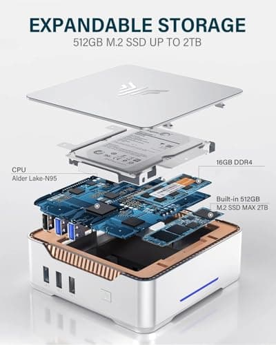 KAMRUI GK3 Plus Mini PC 16GB RAM 512GB M.2 SSD, Intel 12th Alder Lake N95 (up to 3.4GHz) Micro PC, 2.5''SSD, Gigabit Ethernet, 4K UHD, WiFi, BT, VESA/Home/Business Mini Desktop Computer