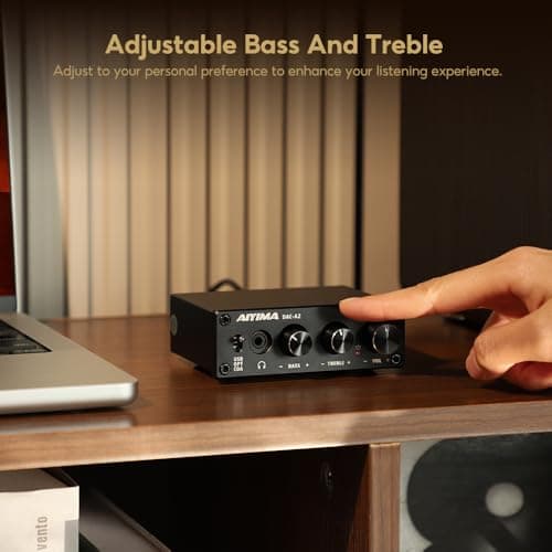 AIYIMA DAC-A2 Headphone Amplifier DAC with Bass Treble Controls PC-USB/Optical/Coaxial Inputs, RCA/3.5mm Headphone Ouput Digital to Analog Desktop Audio Converter DC 5V 24Bit 192kHz