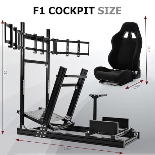Supllueer 8040 Aluminum Racing Simulator Cockpit with 3 Monitor Stand and Black Seat,Universal and adjustable Cockpit, Compatible with Logitech/Thrustmaster/Fanatec/Moza Direct Drive Motors Wheels