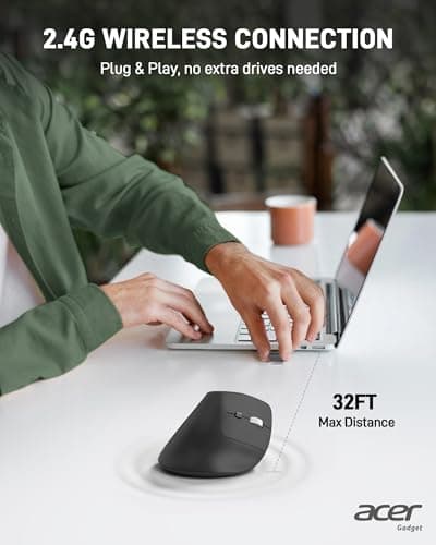 acer Ergonomic Mouse Wireless, 1000/1200/1600 Adjustable DPI Vertical Mouse with 6 Buttons, Rechargeable Ergo Mice with 2.4GHz USB Receiver for Computer, Laptop, PC, iMac and Desktop