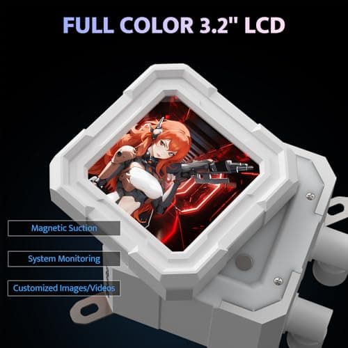 darkFlash DV360S All-in-one Liquid CPU Cooler, 3.2” LCD Screen with 320 * 320 Resolution, ARGB Sync, PWM Fans 360mm Radiator, CPU PC Aio Cooler Compatible with Intel 1851/1700, AMD AM4/AM5 (White)