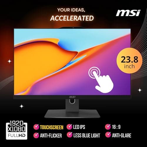 MSI Modern All-in-One, 23.8" FHD Touchscreen, Intel Core 7 150U(>i7-1335U, 5.40 GHz), Prebuilt PC, 1080p IR Webcam, WiFi 6E, Keyboard&Mouse, Windows 11 Home, Black(64GB DDR5 RAM | 1TB SSD | 1TB HDD)