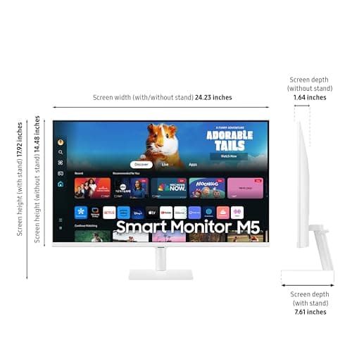 SAMSUNG 27-Inch M5 (M50D) Series FHD Smart Monitor with Streaming TV, Speakers, HDR10, Gaming Hub, Multiple Ports, Workout Tracker, Vision Accessibility Tools, LS27DM501ENXZA, 2024