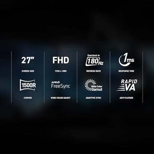 msi Full HD Non-Glare 1ms 1920 x 1080 180Hz Refresh Rate Resolution Free Sync 27" Curved Gaming Monitor (G27C3F) - Black