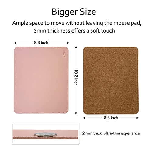 MelVan PU Leather Mouse Pad with Stitched Edge, Waterproof Gaming Mouse Mat for Computers, Laptop, Office & Home, 10.2" x 8.3", 1 Pack (Pink)