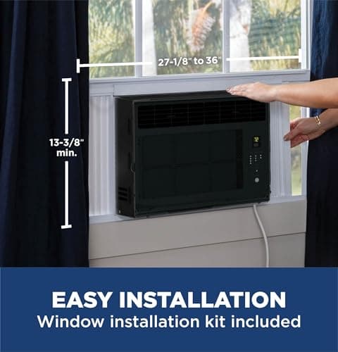 GE Window Air Conditioner Unit, 6,000 BTU for Small Rooms up to 250 sq ft. with Adjustable Fan and Cooling Settings, Perfect for Bedroom or Living Room, Easy Install Kit Included, Black