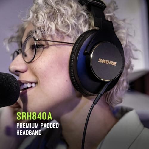 Shure SRH840A Over-Ear Wired Headphones for Critical Listening & Monitoring, Professional Headset, Tailored Frequency Response, Superior Detailed Sound, Adjustable & Collapsible Design - 2022 Version