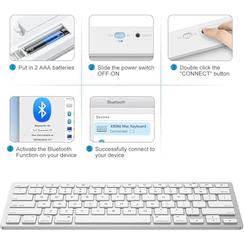 OMOTON Bluetooth Keyboard Compatible with Mac, Compact Wireless Keyboard Compatible with MacBook Pro/Air, iMac, Mac mini/Pro Laptop and PC (Silver)