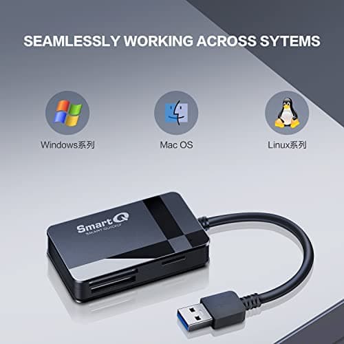 SmartQ C368 USB 3.0 Card Reader - Plug & Play, Compatible with Apple & Windows, Supports SD, Micro SD, MS, CF Cards