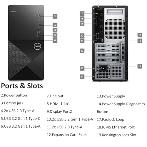 Dell Vostro 3030 3000 Tower Business Desktop Computer, 12th Gen Intel 4-Core i3-12100 (Beat i5-11500T), 16GB DDR5 RAM, 512GB PCIe SSD, WiFi 6, Bluetooth, DisplayPort, HDMI, Type-C, Windows 11 Pro