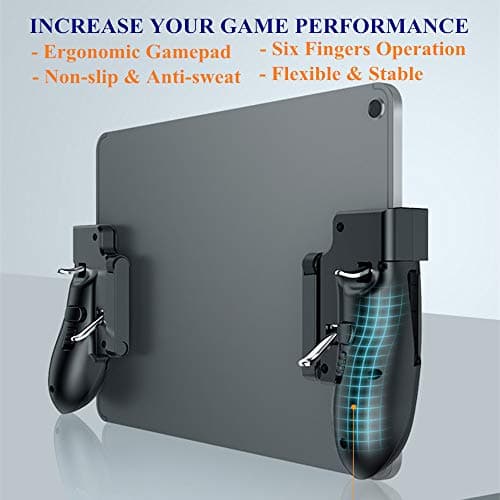 PUBG Controller for iPad, 4 Triggers [6 Finger Operation] Sensitive Shoot Aim Trigger Gamepad Grip, Support 9.7-12.9 inch iPad & Tablet (Thickness < 10mm)