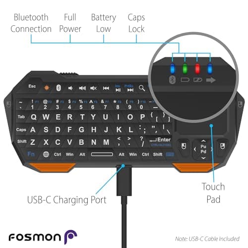 Fosmon Mini Bluetooth Keyboard (QWERTY Keypad), Wireless Portable with Touchpad, Compatible with Apple TV, Amazon Fire Stick, PS4, PS4 Pro, PS5, HTPC/IPTV, VR Glasses, Smartphones