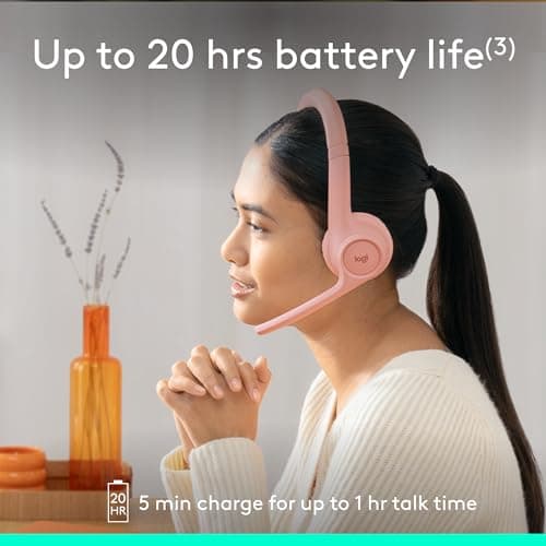 Logitech Zone 300 Wireless Bluetooth Headset with Noise-Canceling Microphone, Compatible with Windows, Mac, Chrome, Linux, iOS, iPadOS, Android – Rose (Renewed)