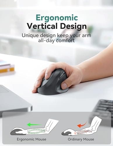 TECKNET Ergonomic Mouse, 4800 DPI Wireless Vertical Mouse, 5 Adjustable DPI Levels, 6 Buttons, 2.4G Silent Wireless Mouse for Laptop, PC, Chromebook, Mac - Black