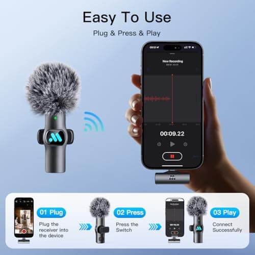 2pcs Dual Receivers Mini Microphone for iPhone 7-16 iPad Android Video Recording,Lavalier Wireless Microphone for Game Live Streaming,Interviews,YouTube,TikTok,Vlog,Gift